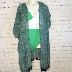 NWT Towowge Women's Green/White One Piece Swimsuit + Serra Sarong-beach Cover